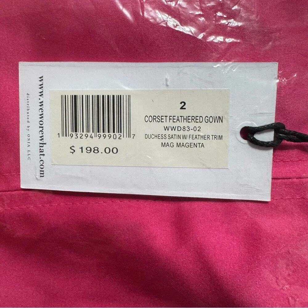 NWT WeWoreWhat Corset Bodice Side LegSlit Feathered Sleeveless Maxi Dress 2 Pink - Picture 8 of 16